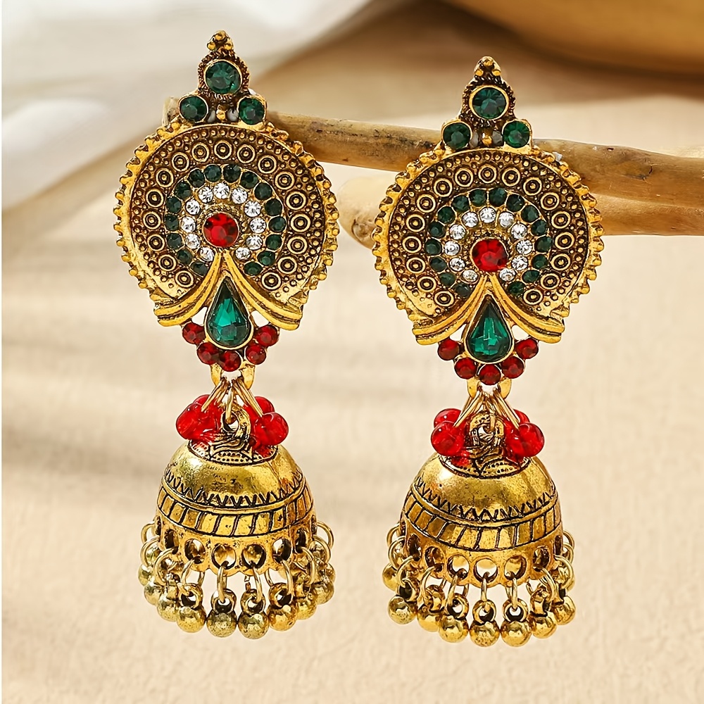 Rhinestone Inlaid Vintage Exquisite Drop Earrings, Bohemian Style